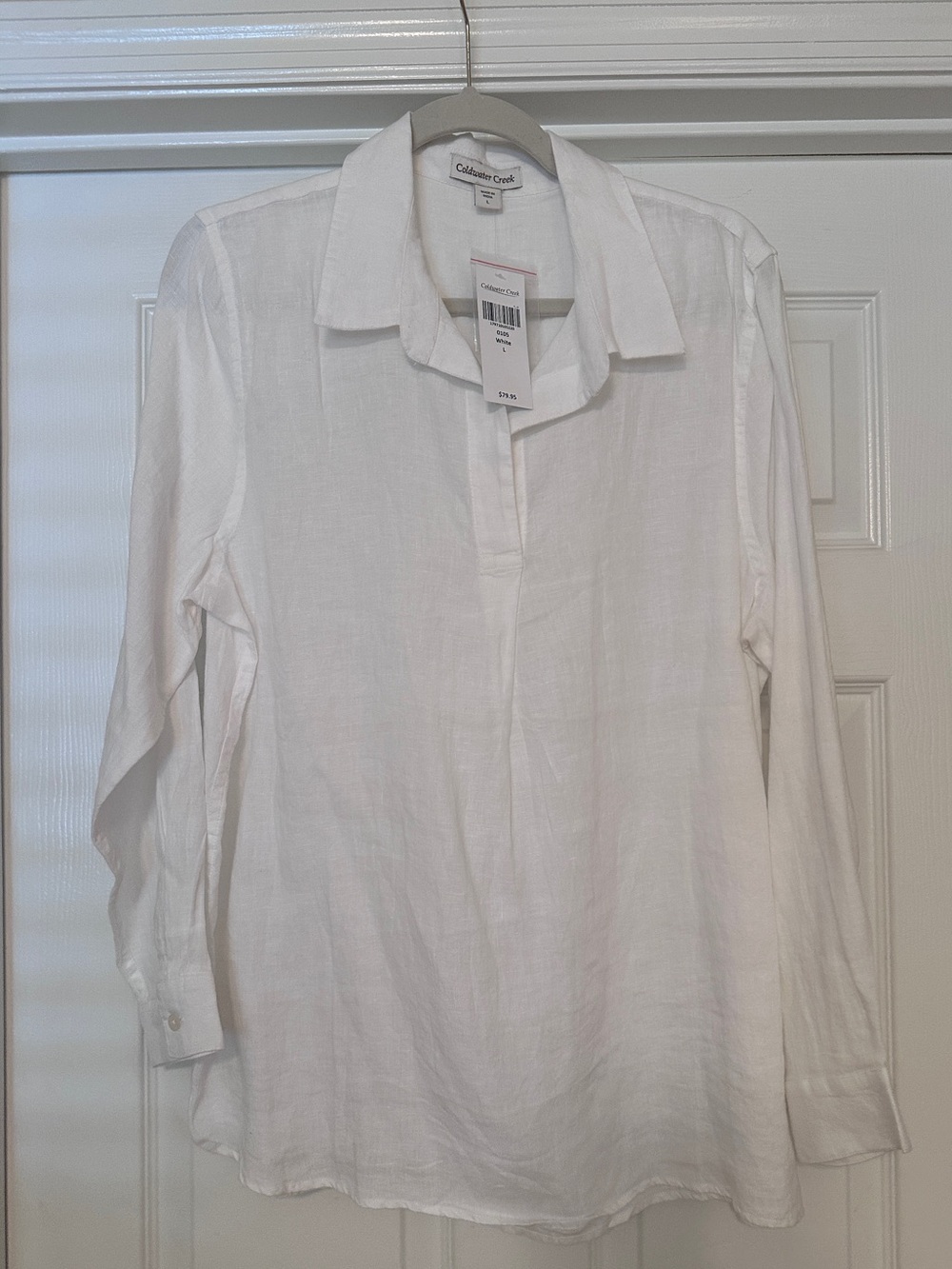 Coldwater Creek White Linen Collared Shirt